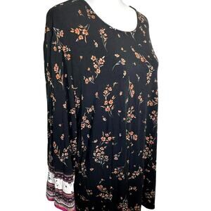 J. JILL Women's 3X Wearever Black Pink Boho Floral‎ 3/4 sleeve Long Tunic Top